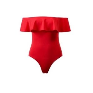 Red Off the Shoulder Bodysuit